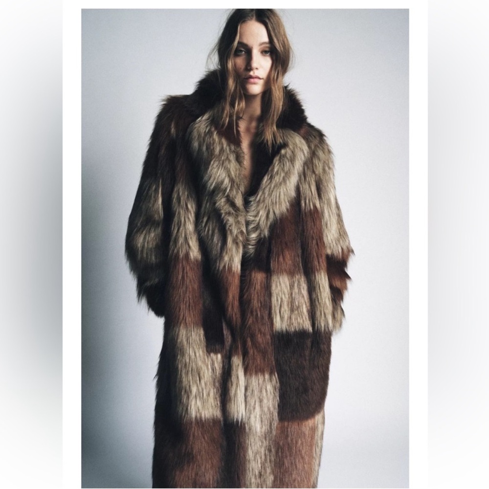 Zara Faux Fur Patchwork coat - Picture 2 of 6